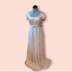 Vintage Peach Empire Waist Rosette Bustle Back Evening Gown Regency Bridgerton.